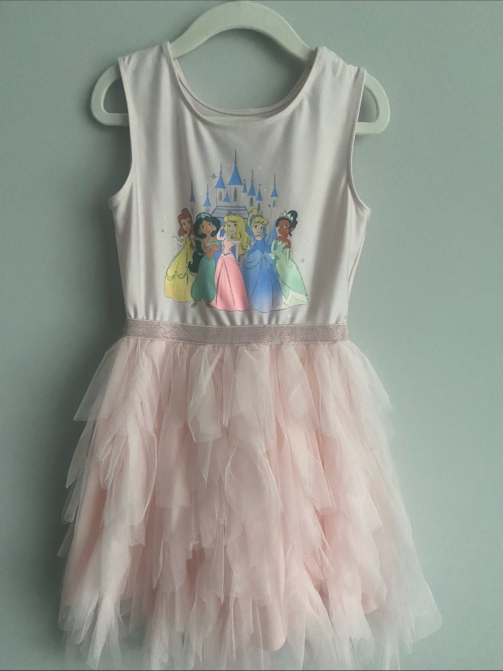 Disney princess tank dress with tulle handkerchief hem size 5 girls